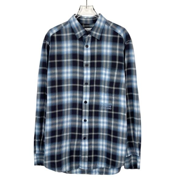 Burberry London England Blue & Black Checked Cotton Long Sleeve Shirt - Picture 1 of 8